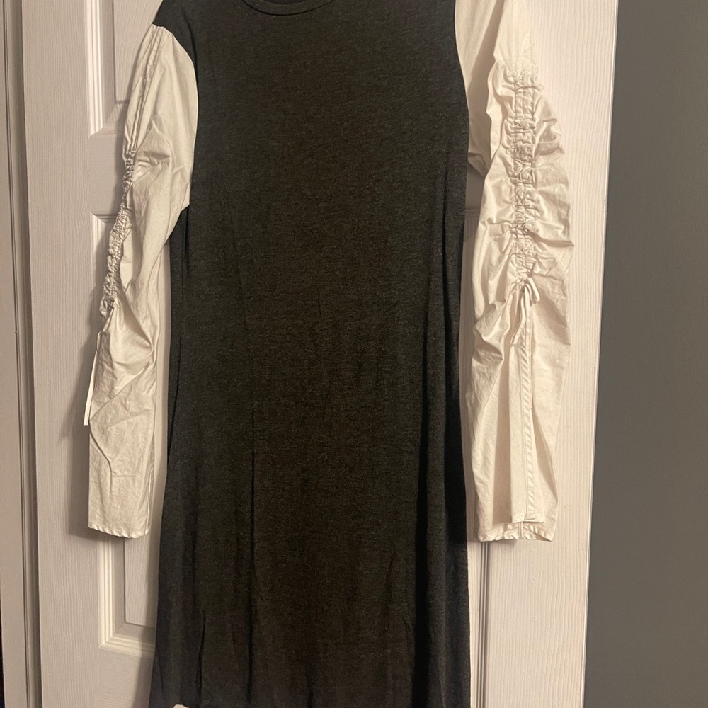 Grey Dress with White Ruched Sleeves, S